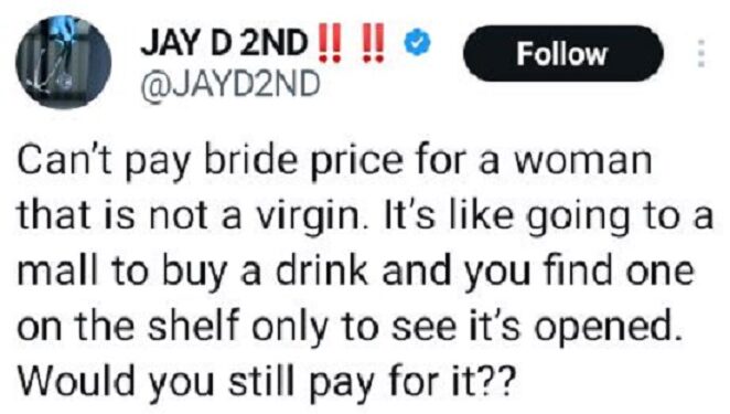 I Can’t Pay Bride Price For A Woman That Is Not A Vἱrgin – Nigerian Man