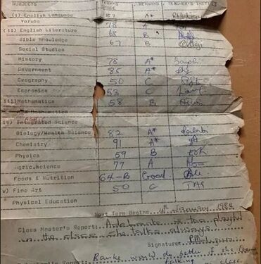 Nigerian Lady Finds Her Mother’s Secondary School Result, Shares Photo Of Teacher’s Remark