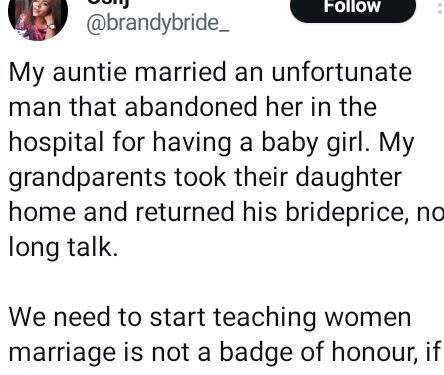 Marriage Is Not A Badge Of Honour – Nigerian Lady Says After Her Aunt’s Husband Abandoned Her In The Hospital For Having A Baby Girl