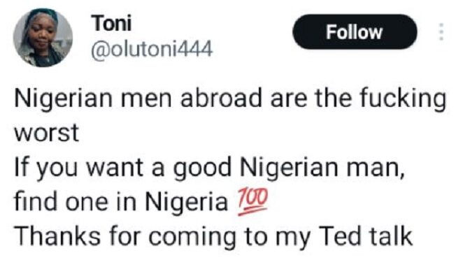 If You Want A Good Nigerian Man, Find One In Nigeria, Not Abroad – Canada-based Woman Says