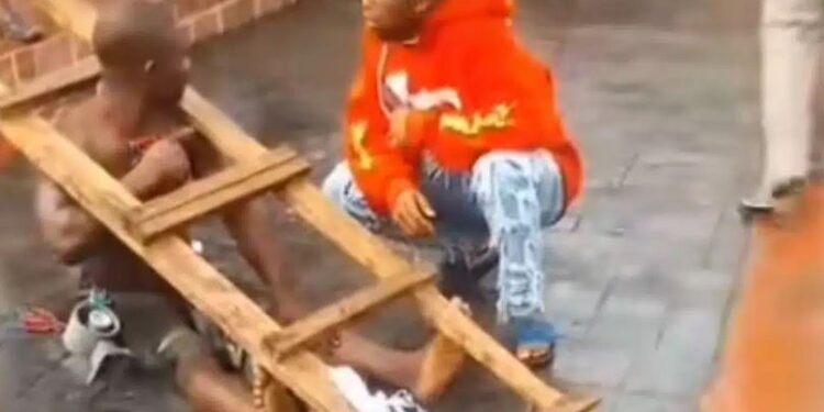 So Sad: Son Watches As Father Is Publicly Humiliated For Breaking Into House With A Ladder To Steal (Video)