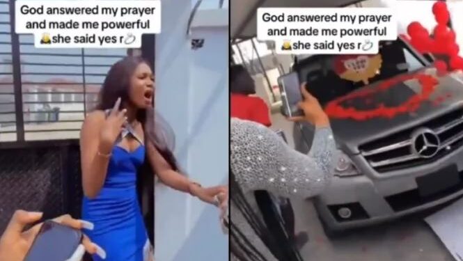 Lady Overjoyed As Boyfriend Proposes To Her With A Ring And A Mercededs Benz (Video)