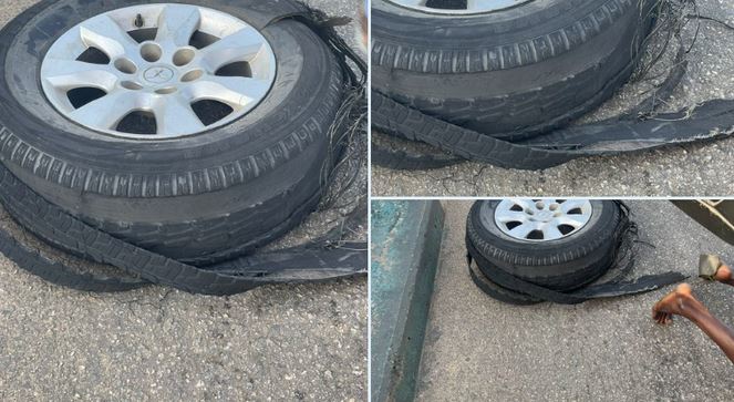 Man Narrates How Area Boys Forced Him To Pay N60k After His 4-day old Tyre Packed Up On Third Mainland Bridge In Lagos