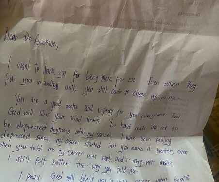 Nigerian Doctor Shares Heartwarming Note His Patient Left Behind For Him Before She Died Of Cancer