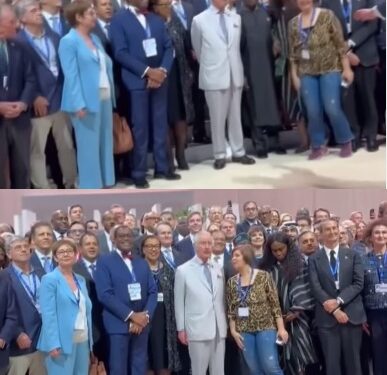 Watch The Moment A Woman Blocked President Tinubu During A Group Photograph With Dignitaries At The COPE28 Summit (Video)