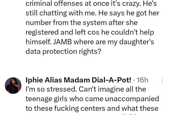 Mum Rages After A Man At JAMB CBT Centre Took Her Number From The System To Chat With Her 15-Year-Old Daughter (Screenshots)