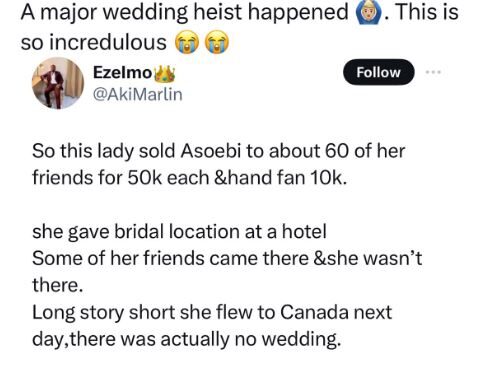 Lady Flies To Canada After Falsely Claiming She Was Getting Married And Sold Asoebi To Her Friends To Raise Funds