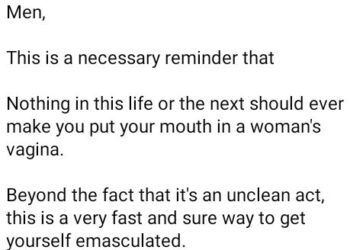 Nothing In This Life Or The Next Should Ever Make You Put Your Mouth In A Woman’s V*gina – Nigerian Woman Warns Men