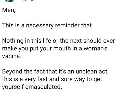 Nothing In This Life Or The Next Should Ever Make You Put Your Mouth In A Woman’s V*gina – Nigerian Woman Warns Men