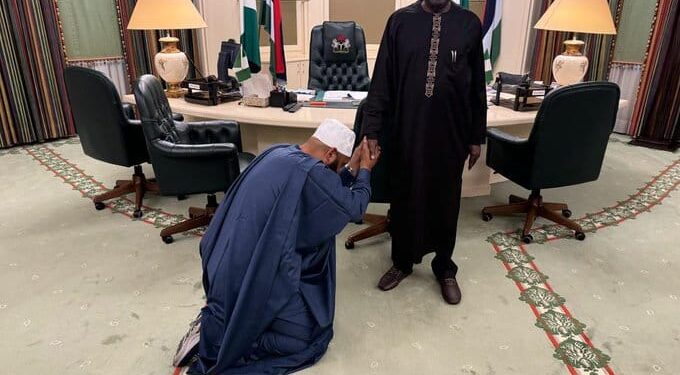 “El-Rufai Pro Max” – Reactions As Governor Bago Of Niger State Visits Tinubu, Kneels Down For President (Comments)