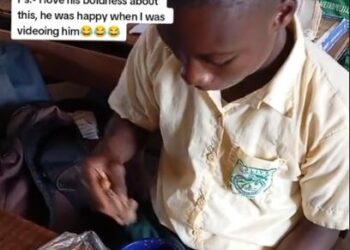 Nigerian Student Sparks Reactions As He Takes Amala And Soup To School Over Inability To Afford Rice (Video)