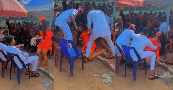 Commotion As Bride Collapses While Giving Wine to Husband on Wedding Day (Video)