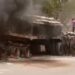 Watch The Video Of Youths Stealing Bags Of Cement From A Burning Truck In Benue