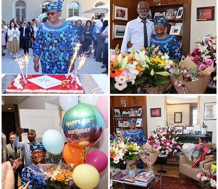 Okonjo-Iweala Celebrates 70th Birthday With Husband, WTO Ambassadors And Staff (Photos)