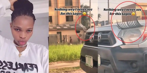 Lady in Disbelief After Spotting Car With Eyelashes in Lagos (Video)