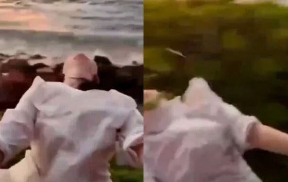 Watch The Moment Tourist Falls Out Of Train While Dangling Out Of The Carriage For A Selfie (Video)