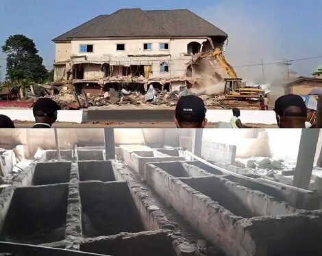 Anambra Government Demolishes Kidnappers’ Den Disguised As Hotel, Uncover Over 30 Graves (Video)