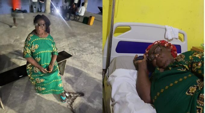 Outrage In Bayelsa As Vigilantes Drag 71-Year-Old Widow Through Community, Chain Her To Market Square Pole