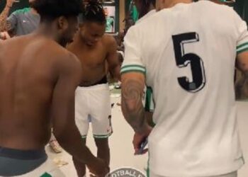 Watch How The Super Eagles Players Celebrated Their Win Over Rwanda In The Dressing Room (Video)