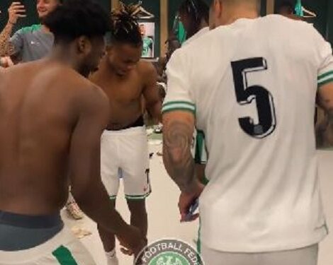 Watch How The Super Eagles Players Celebrated Their Win Over Rwanda In The Dressing Room (Video)