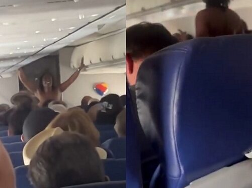 Watch The Moment Female Flight Passenger Strips N@ked, Runs Down The Aisle For 25 Minutes (Video)
