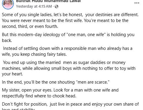Some Of You Are Meant To Be The Second, Third, Or Fourth Wife – Nigerian Woman Advises Single Ladies