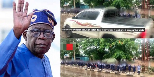 Benue Students Stand in Heavy Rain as Cars Splash Water On Them While Welcoming Tinubu (Video)