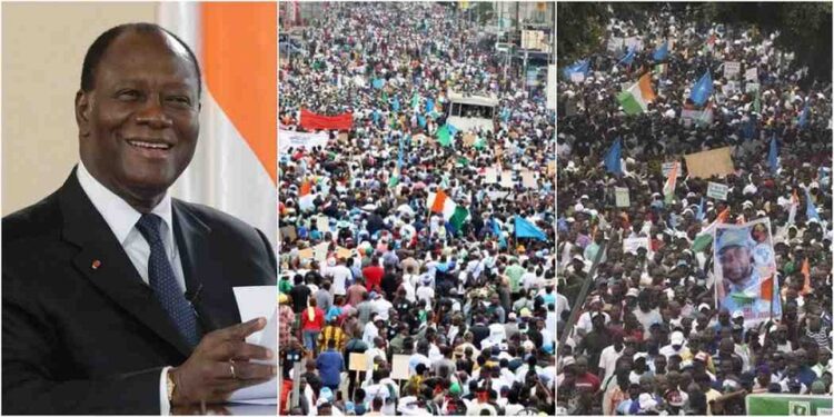 “Enough Is Enough” – Mass Protests Rock Ivory Coast Over 83-Year-Old President, Alassane Ouattara Pushing For 4th Term In Office (Video)