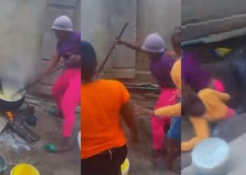 Shocking Moment Ladies Fall Into Soakaway While Cooking (Video)