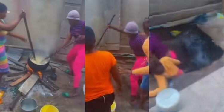 Shocking Moment Ladies Fall Into Soakaway While Cooking (Video)