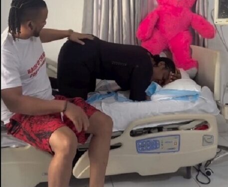 ‘The Owner Came To Visit His Yansh’ – Uche Ogbodo Writes As Her Husband Visits Her After Liposuction Surgery (Video)