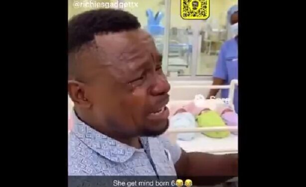 “Make Them Hold Am, E Fit Run” – Nigerians React As Man Cries Bitterly After His Wife Gave Birth To 6 Children At Once (Video)