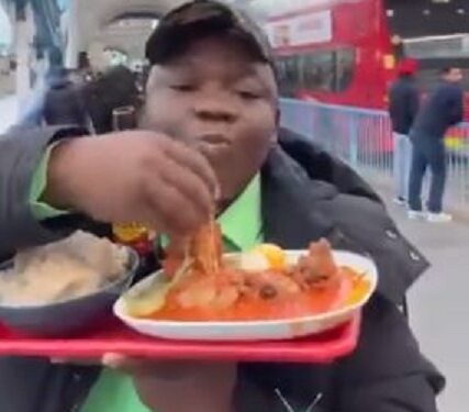 Nigerian Man Faces Backlash For Eating Pounded Yam With Bare Hands On London Bridge (Video)