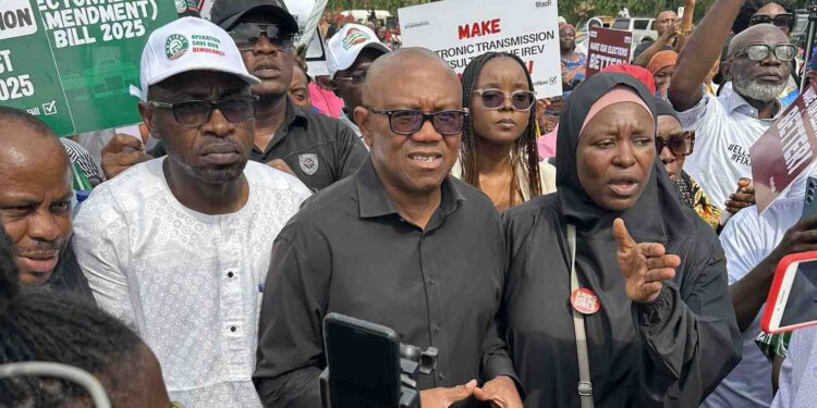 Peter Obi Leads Protest At National Assembly Over Electronic Transmission Of Results (Video)