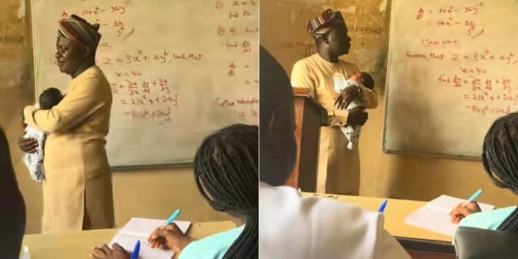 Lecturer Goes Viral As He Carries Student’s Baby So She Can Concentrate In Class, Nigerians Hail Him (Video)