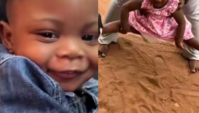 Drama As Baby Girl Refuses To Walk On The Ground During First Visit to Nigeria (Video)
