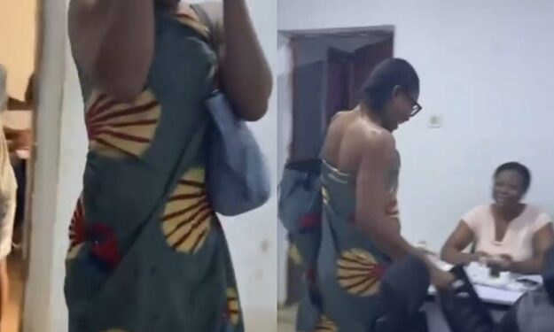 Woman Ties Wrapper To Work On Company’s “Work From Home Outfit” Day (Video)