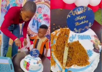 Drama As Mother Celebrates 5-year-old Son’s Birthday With Special Cake Made With Jollof Rice, Serves One Spoon Per Birthday Guest (Video)
