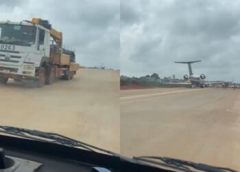 Plane Lands in The Middle Of The Road in Asaba (Video)