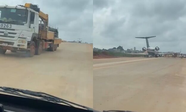 Plane Lands in The Middle Of The Road in Asaba (Video)