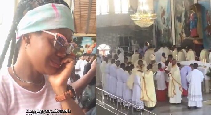 Lady Weeps Uncontrollably As Her Boyfriend of 3 Years is Ordained a Catholic Priest (Video)