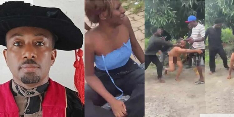 Unizik Lecturer Stripped, Beaten by Students Over Alleged Molestation of Female Student (Video)