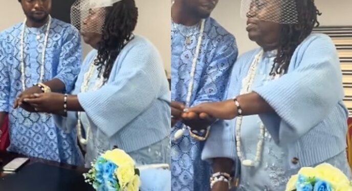 Love Lives Here: Video From The Civil Wedding Of A Young Nigerian Man And Older Foreign Lover Goes Viral (Watch)